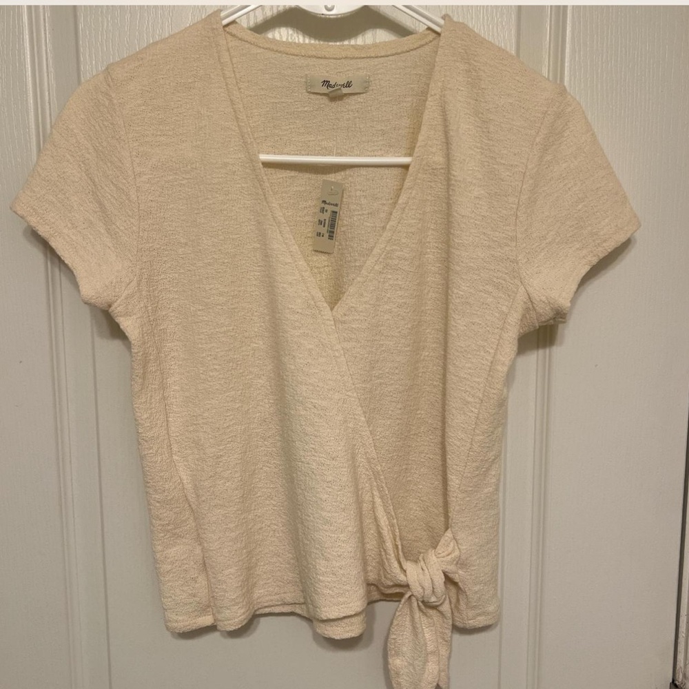 Madewell Cream Short-Sleeve Wrap Tie Top